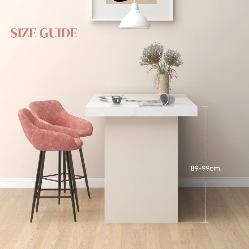 Set of 2 Pink Velvet-Feel Bar Stools - Stylish Modern Seating for Kitchen, Dining Room, or Home Bar