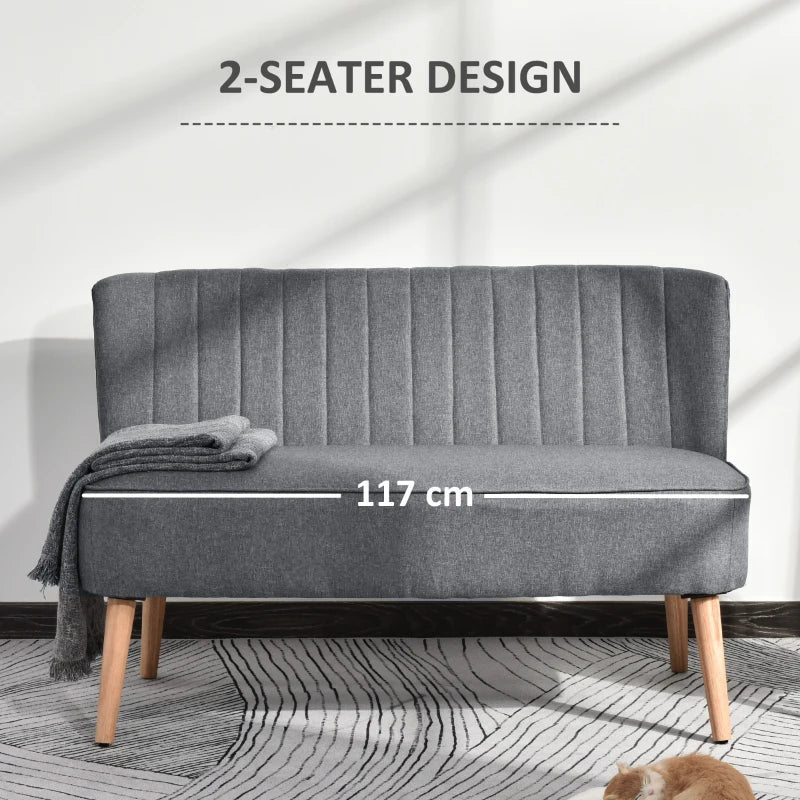 Compact Grey Loveseat Sofa with Padded Linen and Wooden Legs for Modern Living Spaces