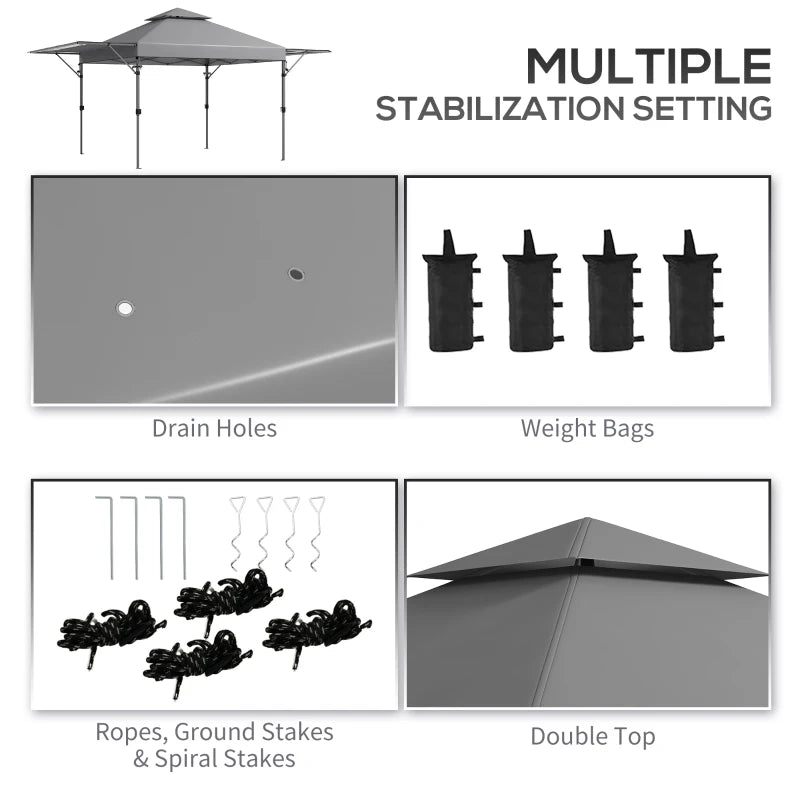Adjustable 5x3m Pop-Up Gazebo Set - Grey