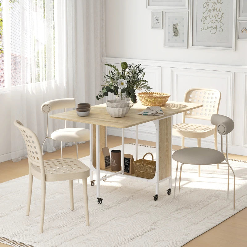 Unique Six-Person Drop Leaf Dining Table - Stylish Natural Wood & White Finish for Modern Dining Spaces