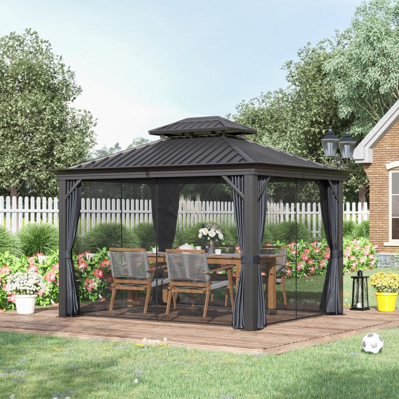 Grey 3m x 3.7m Hardtop Gazebo