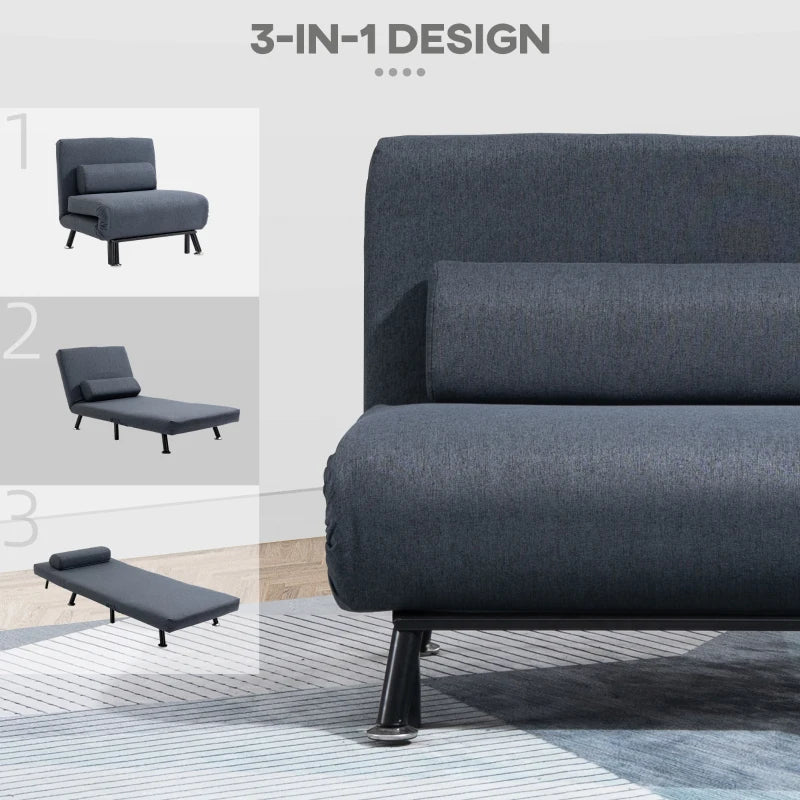 3-in-1 Convertible Sleeper Chair with Adjustable Backrest and Pillow for Living Room and Bedroom, Dark Grey Linen