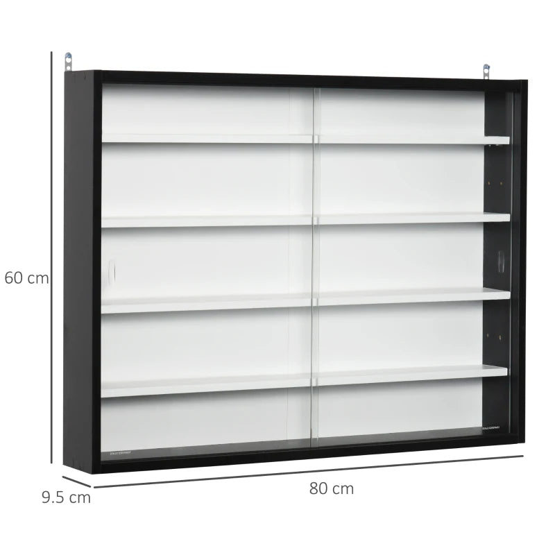5-Tier Adjustable Wall Display Shelf Unit with Glass Doors - Stylish Home Office Storage Cabinet 60x80cm Black/White