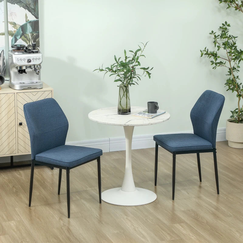 Set of 2 Velvet Dining Chairs - Modern Armless Upholstered Kitchen Chairs with Metal Legs, Curved Back, Padded Seat - Blue