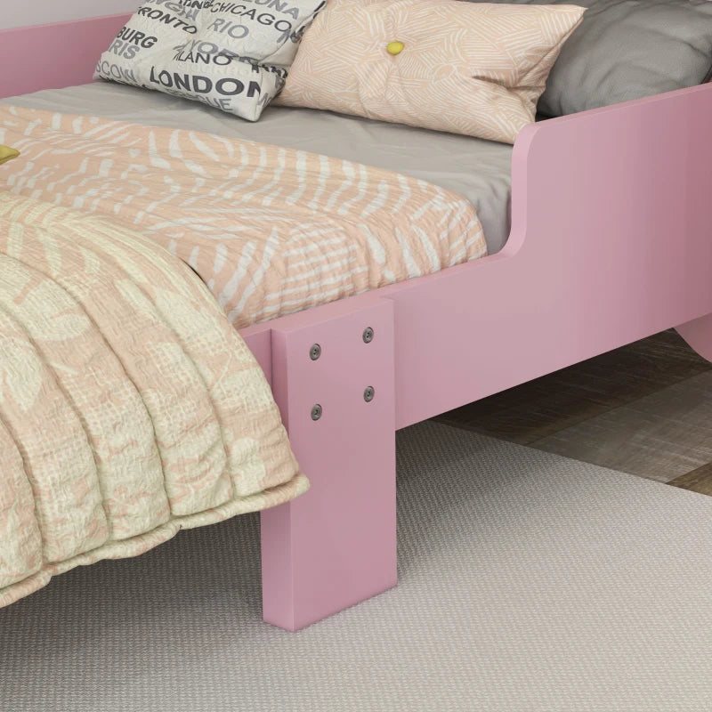 ZONEKIZ Kids Cat Design Toddler Bed Frame with Guardrails - Pink Bedroom Furniture for Ages 3-6, 143x74x72cm