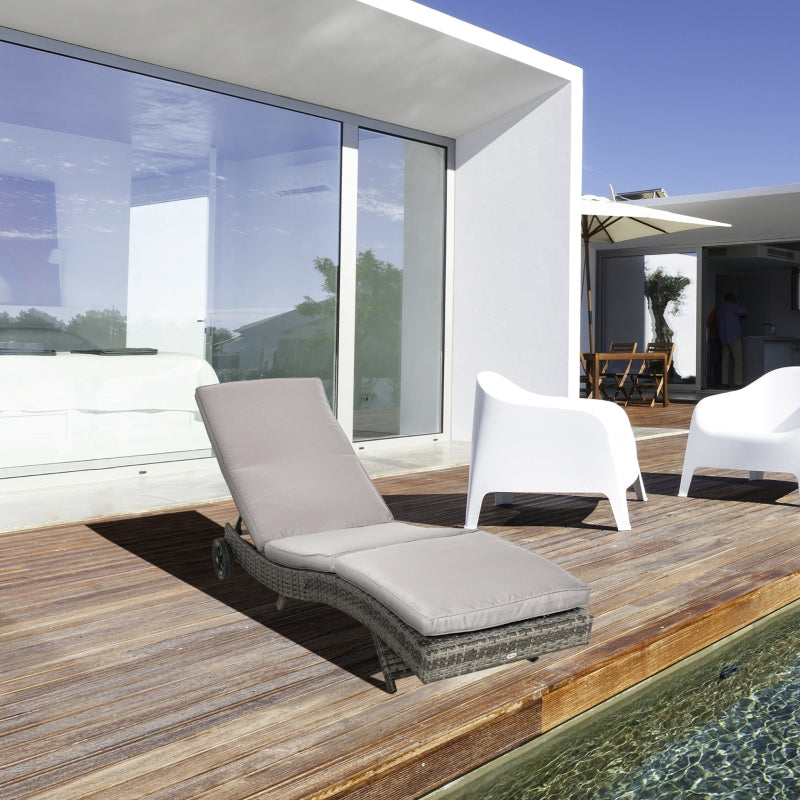 Grey Wicker Outdoor Chaise Lounge Chair with Adjustable Backrest