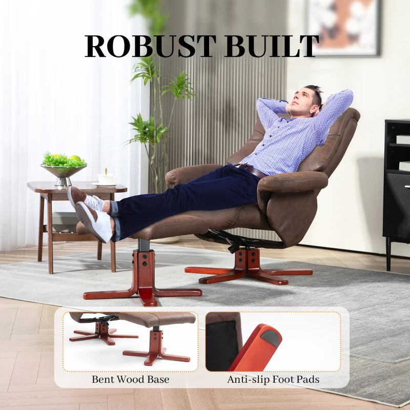 Dark Brown Faux Microfibre Leather Manual Recliner with Footstool Set for Ultimate Comfort