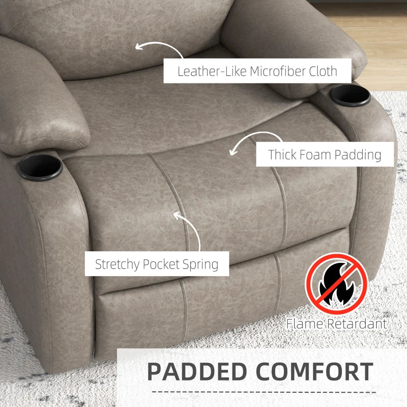 Microfibre Recliner Chair with Adjustable Leg Rest and Cup Holders for Living Room Comfort, Brown