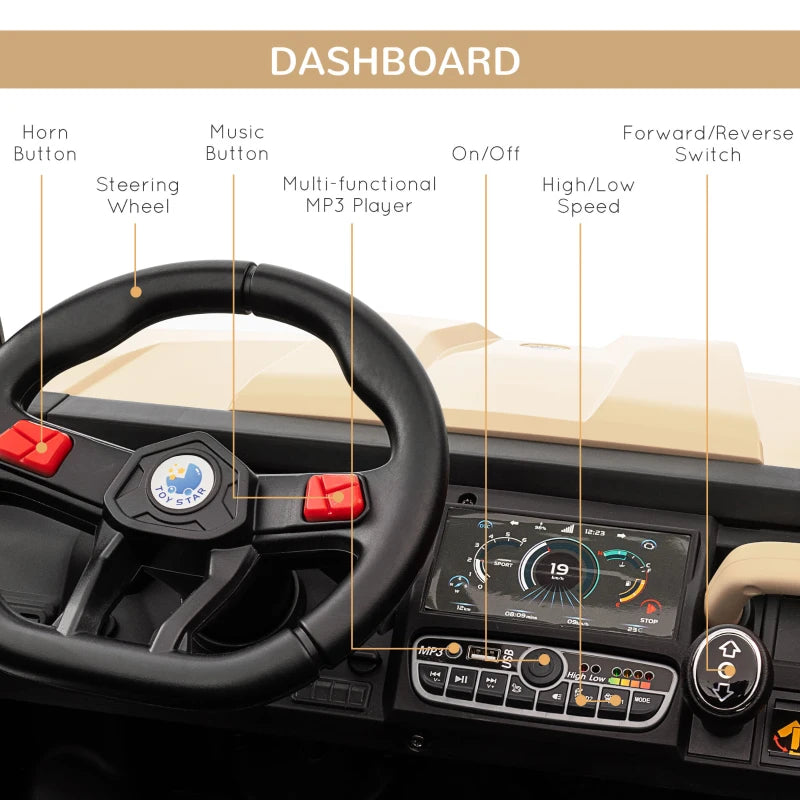 12V Yellow Electric Ride-On Car for Kids with Remote Control and Bucket Feature