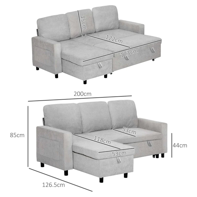 Light Grey L-Shaped Sofa Bed with Storage Solution for Small Spaces