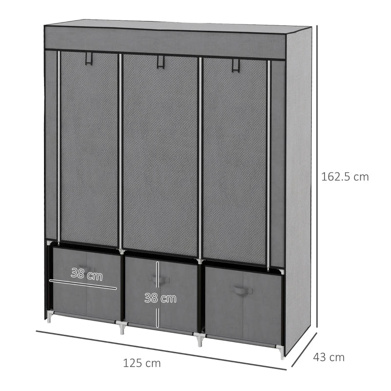Portable Fabric Wardrobe with Shelves and Hanging Rails for Bedroom Storage Solutions