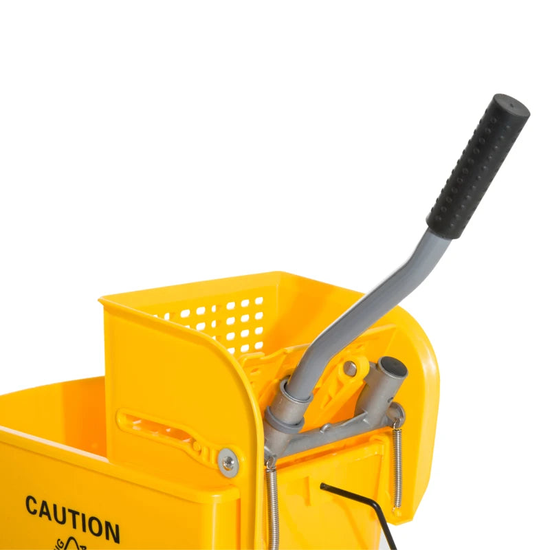 20L Yellow Mop Bucket on Wheels with Water Separation Panel - Ideal for Efficient Cleaning and Easy Mobility