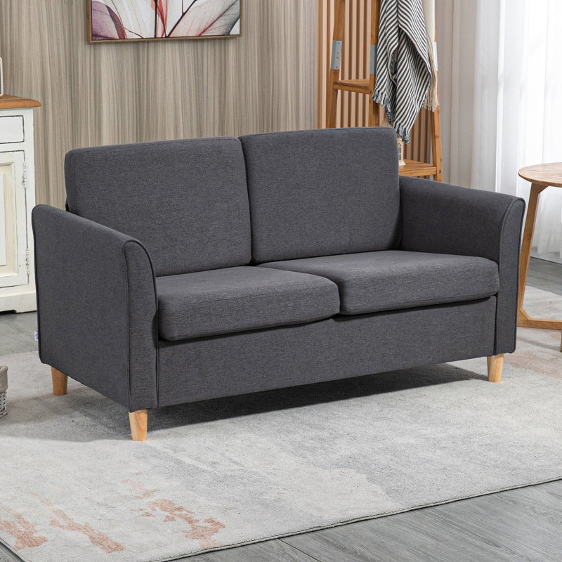 Modern Compact Loveseat Sofa for Living Room with Wooden Legs and Armrests in Dark Grey
