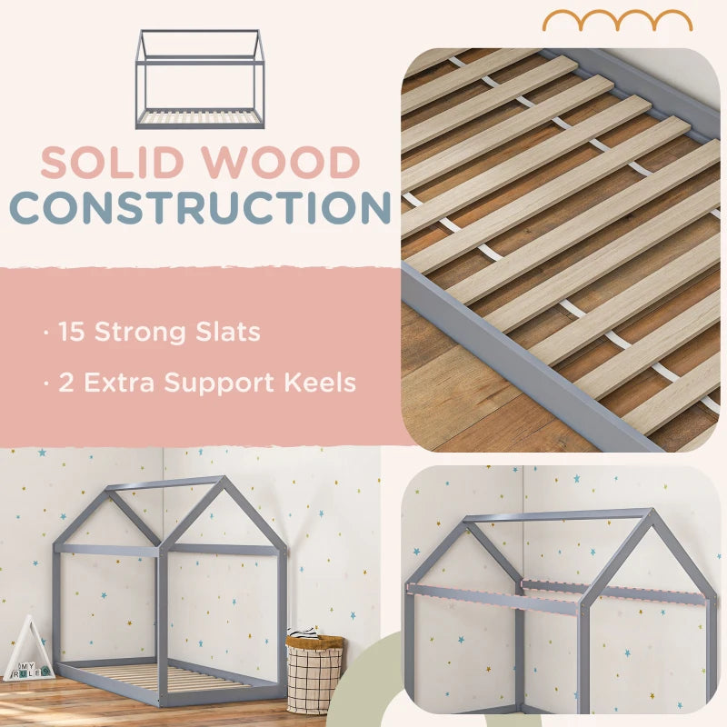 Scandinavian Style Single Bed Frame - Grey Pine Wood Base for 90x190cm Mattress - Modern Wooden Bed Design