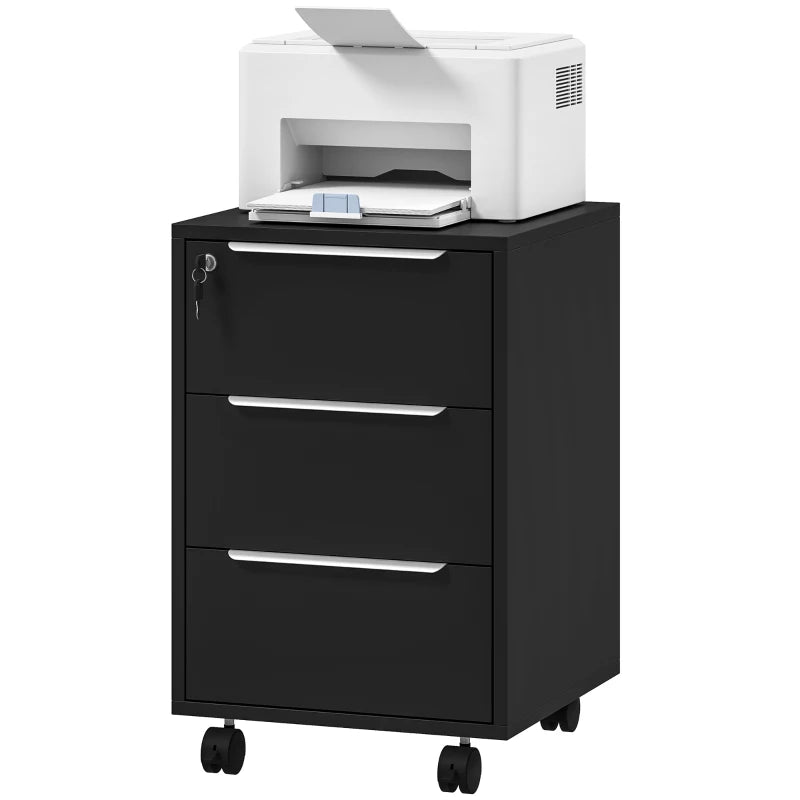 Secure Black Three-Drawer Locking Filing Cabinet for Home Office - Stylish Storage Solution for Documents and Files