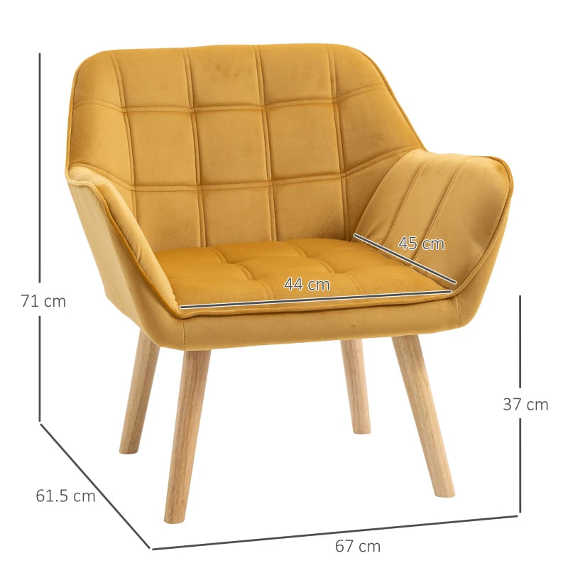 Stylish Modern Accent Chair with Wide Arms and Slanted Back for Living Room, Bedroom or Home Office in Yellow