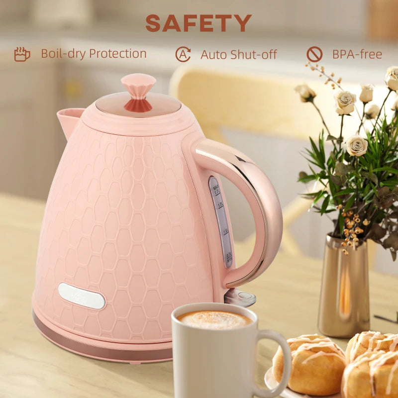 3kW Rapid Boil Light Pink Honeycomb Kettle - Stylish Electric Tea Maker for Quick Boiling and Modern Kitchens