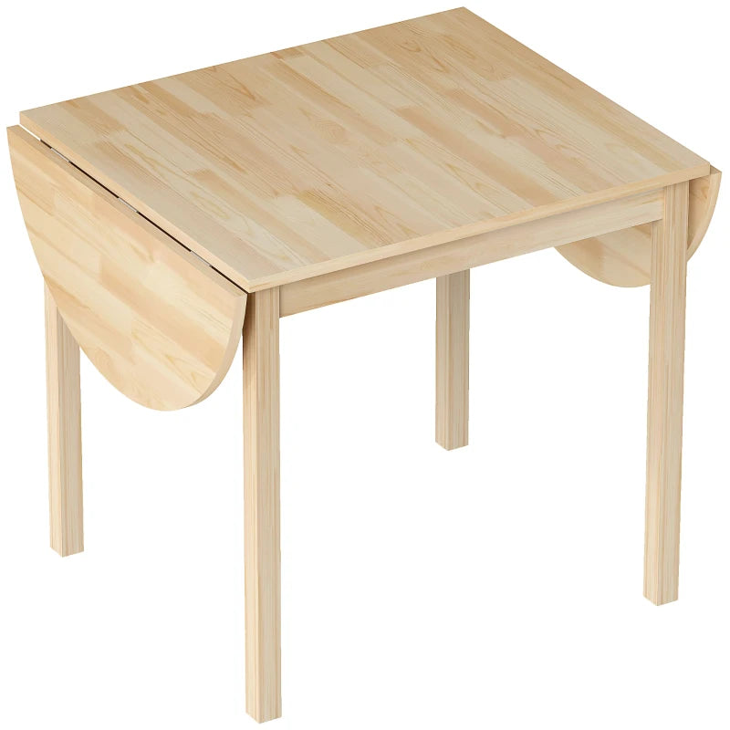 4-6 Person Wooden Drop-Leaf Dining Table - Natural Finish, Space-Saving Design for Small Homes & Apartments