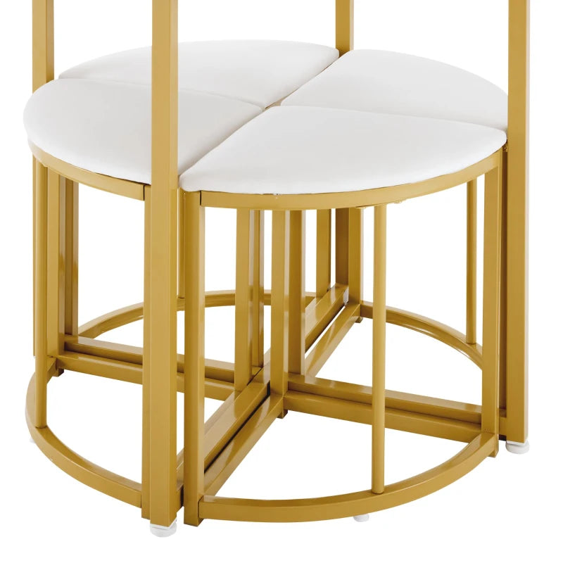 Elegant Dining Table Set with 4 Velvet Chairs - Space-Saving MDF Top & Gold-Plated Iron Frame, Easy Assembly, 80x80cm