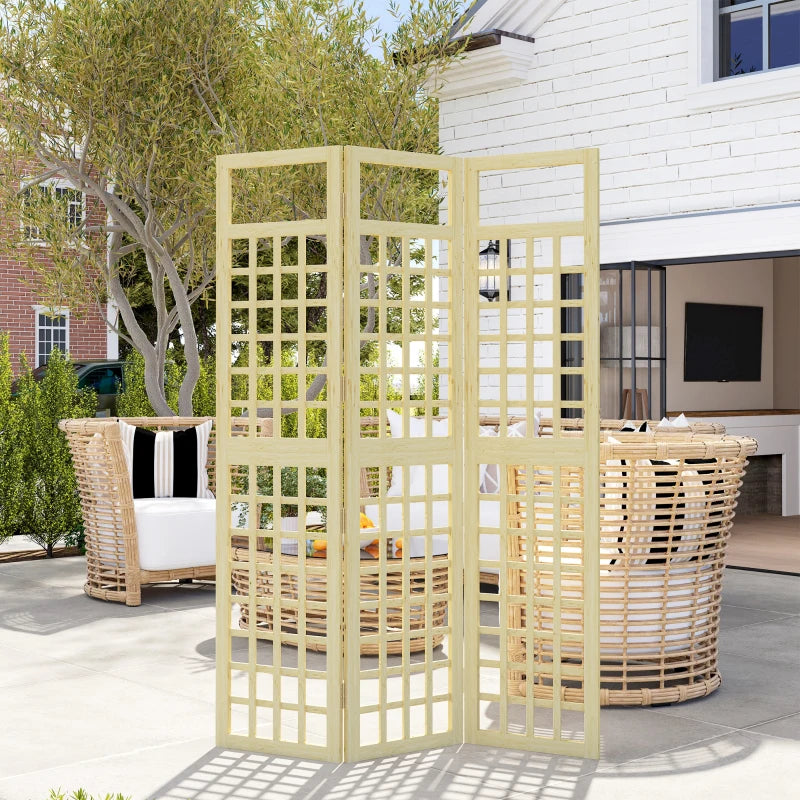 3-Panel Freestanding Wooden Garden Privacy Screen - Foldable Outdoor Divider/Trellis, Natural Wood Finish, 120 x 170 cm