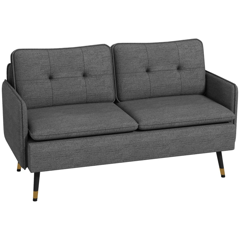 Modern Two-Seater Sofa with Button Tufting and Cushions, Stylish Loveseat for Living Room or Guest Room, Dark Grey