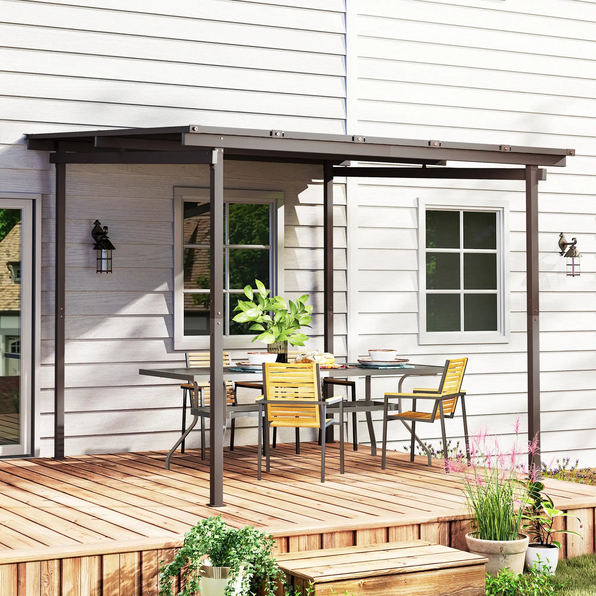 3m x 3m Brown Metal Lean-To Pergola