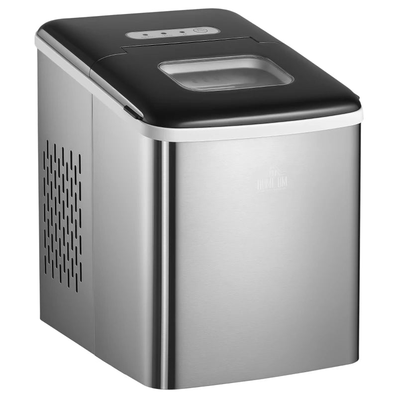 Portable Ice Maker Machine - 9 Cubes in 8 Mins, 12KG/24Hrs, Self-Cleaning, Adjustable Size, Stainless Steel, No Plumbing, Black