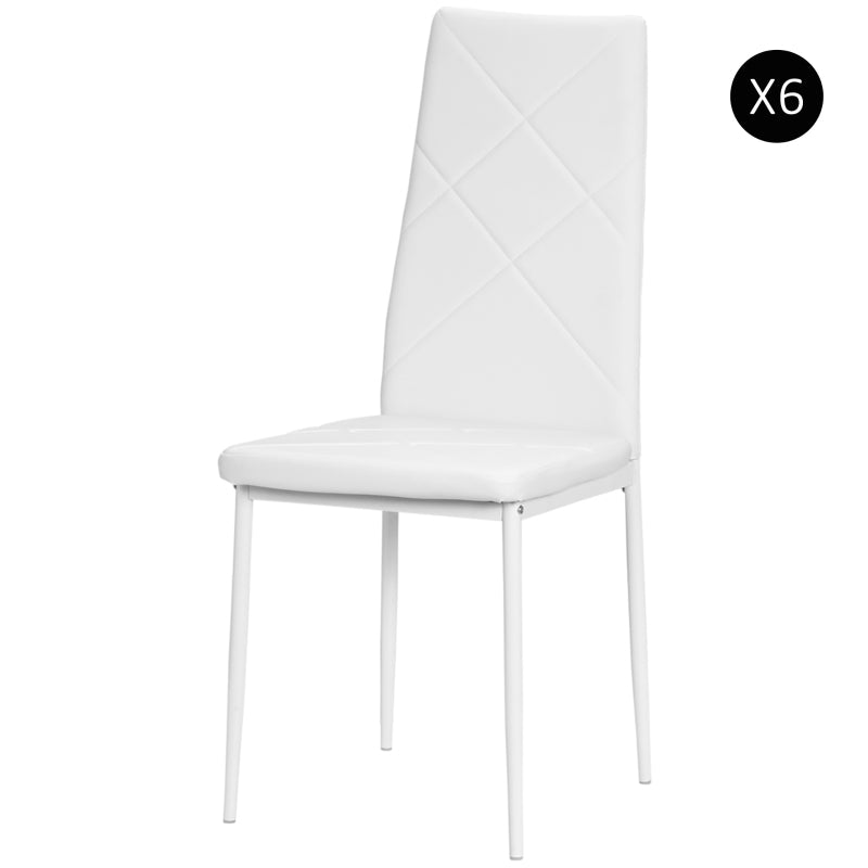 Set of 6 Modern White Faux Leather Dining Chairs - Stylish, Comfortable, Easy to Clean, Perfect for Home or Office