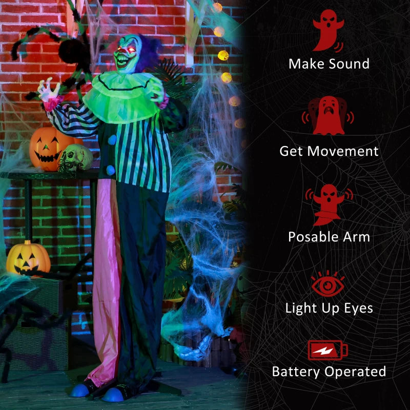 5'6" Scary Laughing Clown Halloween Animatronic with Glowing Eyes - Creepy Haunted House Decoration