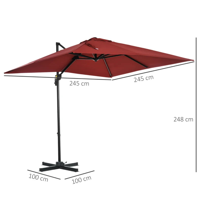 Wine Red 2.5x2.5m Offset Patio Umbrella with 360° Rotation