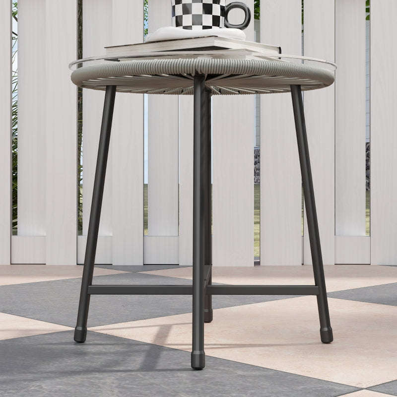 3-Piece Light Grey Rattan Bistro Set - Wicker Garden Table and Chairs with Cushions and Glass Top for Outdoor, Patio, Balcony