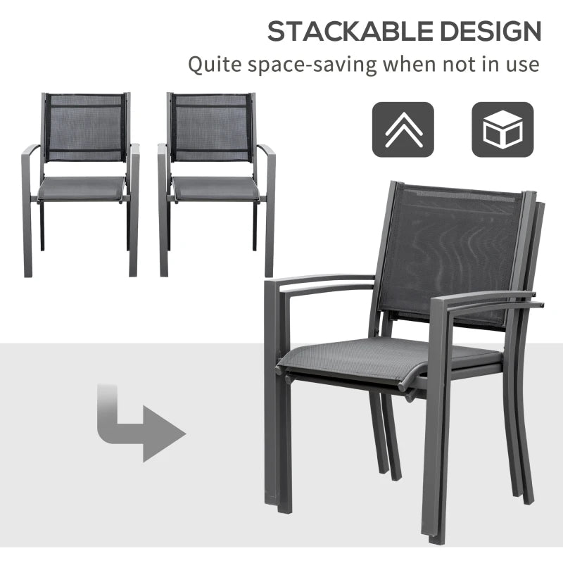 Steel Frame Outdoor Dining Chairs Set of 2, Dark Grey/Black
