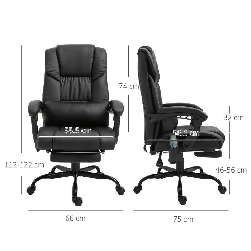 Vinsetto 6-Point Massage Office Chair PU Leather Ergonomic Desk Chair with Adjustable Height and Footrest for Home Office Black