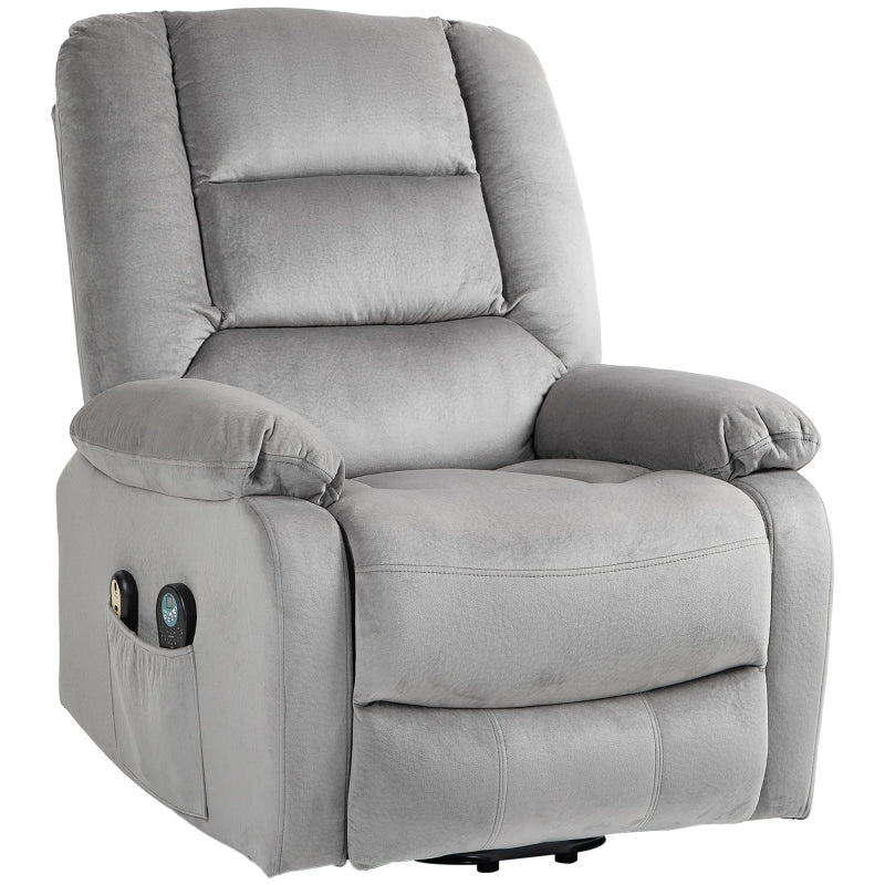 Velvet Electric Lift and Recline Massage Armchair with Remote Control in Grey