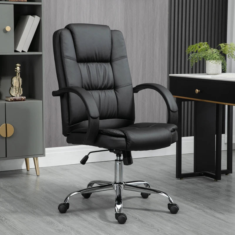 Vinsetto Ergonomic PU Leather Office Chair with 13cm Padded Seat Adjustable Height and Rolling Wheels Black