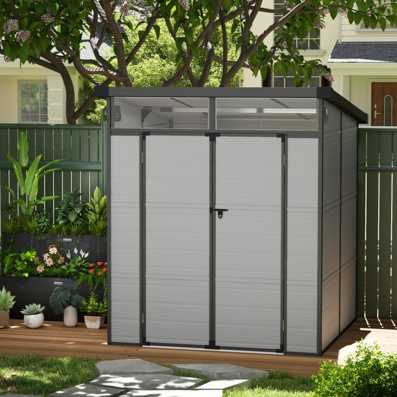 6ft x 6 ft Light Grey Outdoor Plastic Storage Shed with Windows and Air Vents - Resin Tool Shed with Latch Doors