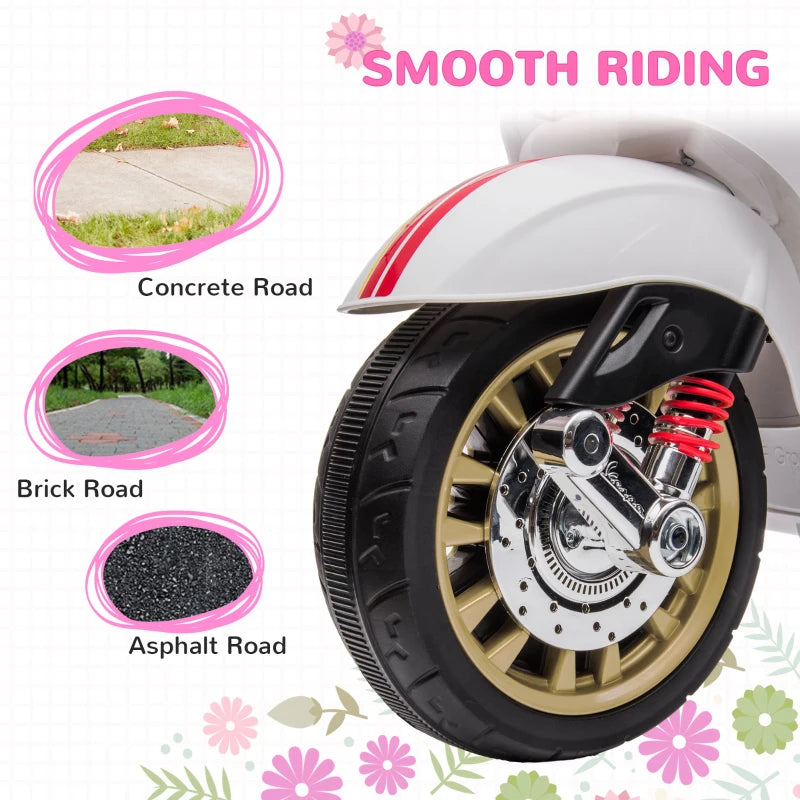 Licensed 12V Kids Electric Vespa Motorbike with Music Headlights FM Radio for Ages 3-6 White