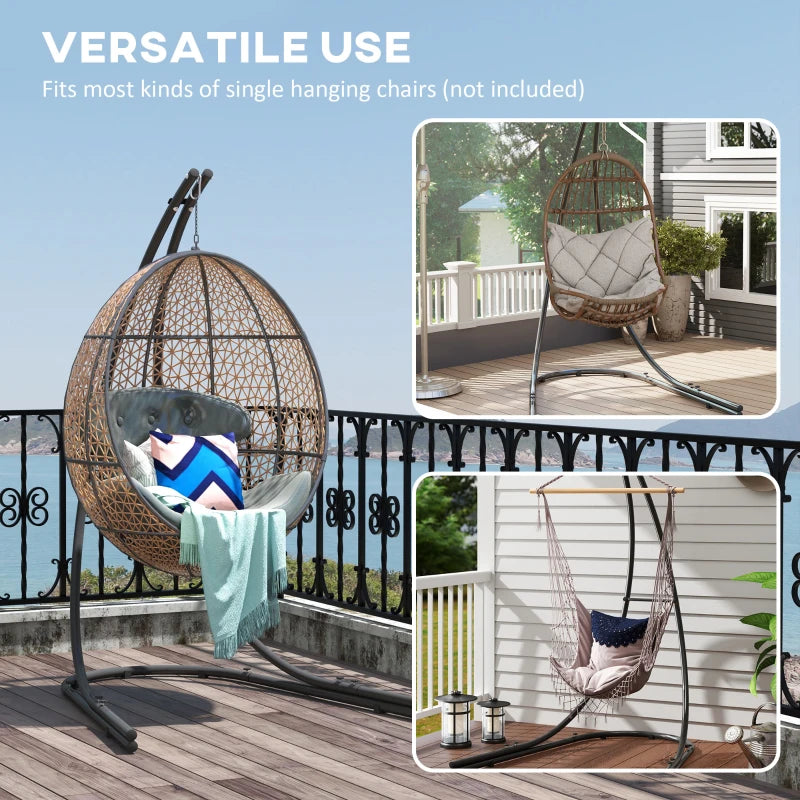 Heavy Duty Black Hammock Chair Stand - Extra Large Base, Metal Frame for Indoor/Outdoor Use, 150 KG Load Capacity