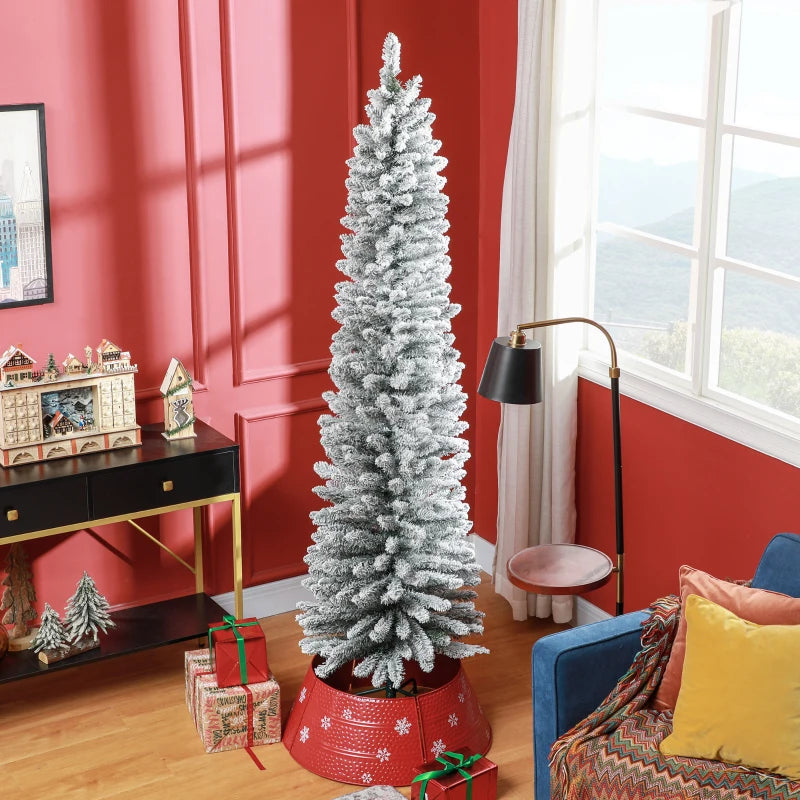 7ft Snowy Pencil Christmas Tree - Elegant White Artificial Holiday Decor for Festive Home Decoration