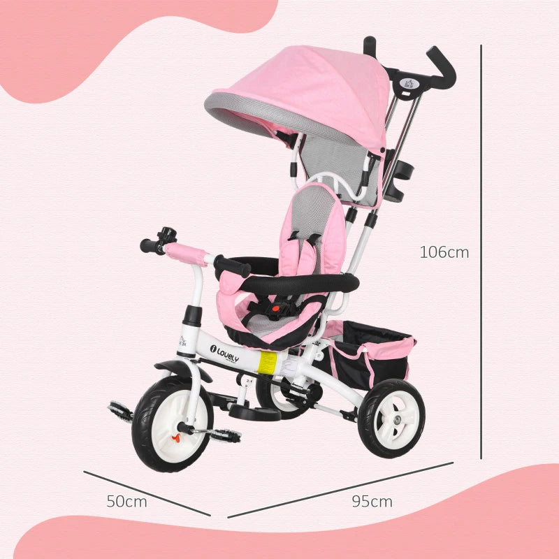 6 in 1 Kids Trike Push Bike with Canopy Safety Belt Storage for Ages 1-5 Pink
