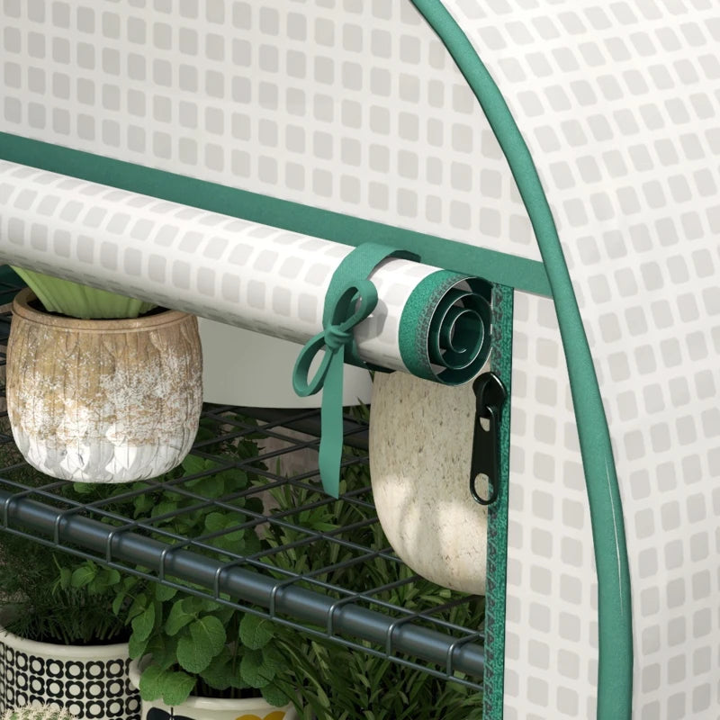 Portable White Mini Greenhouse with Storage Shelf