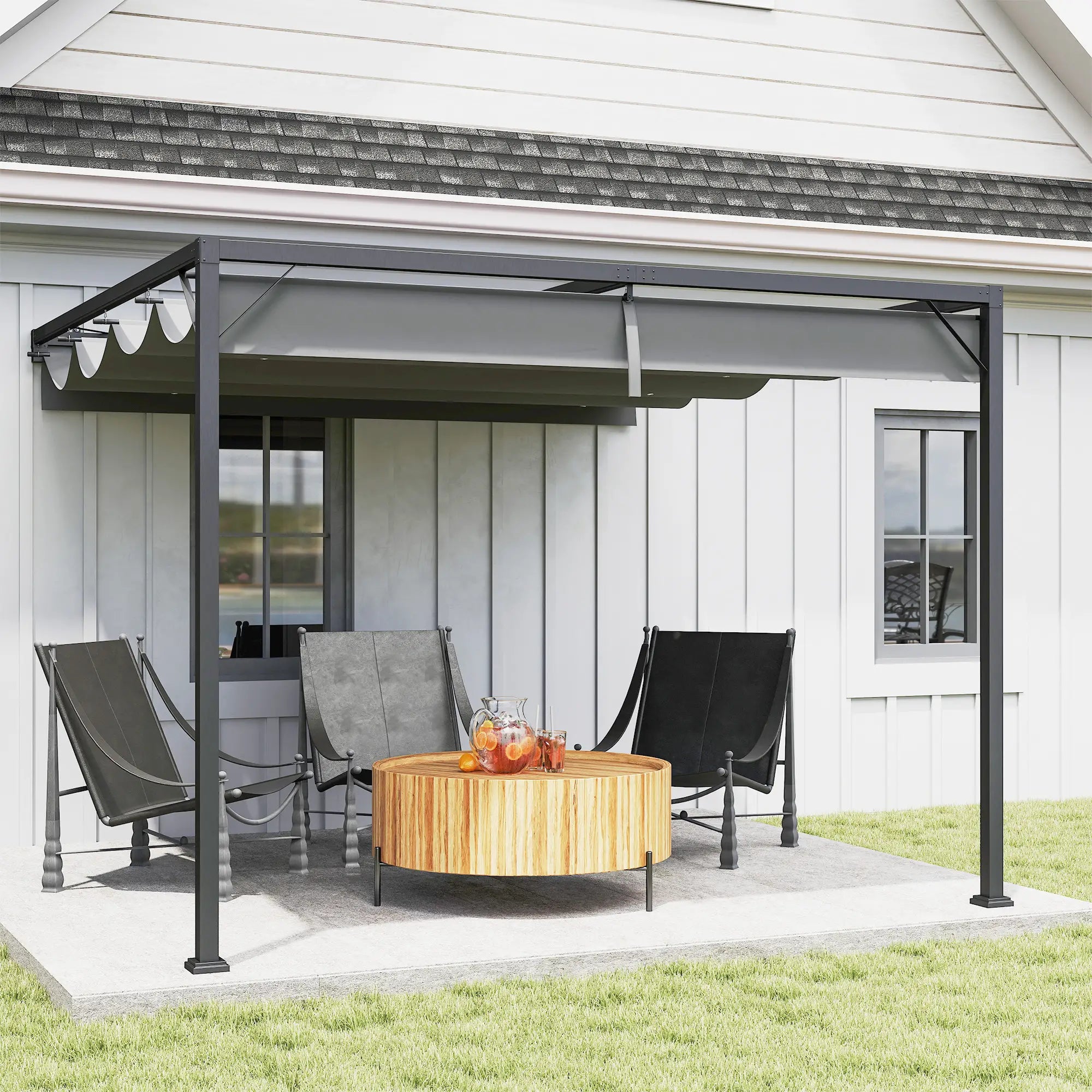 3m x 3m Grey Lean-To Pergola with Retractable Canopy
