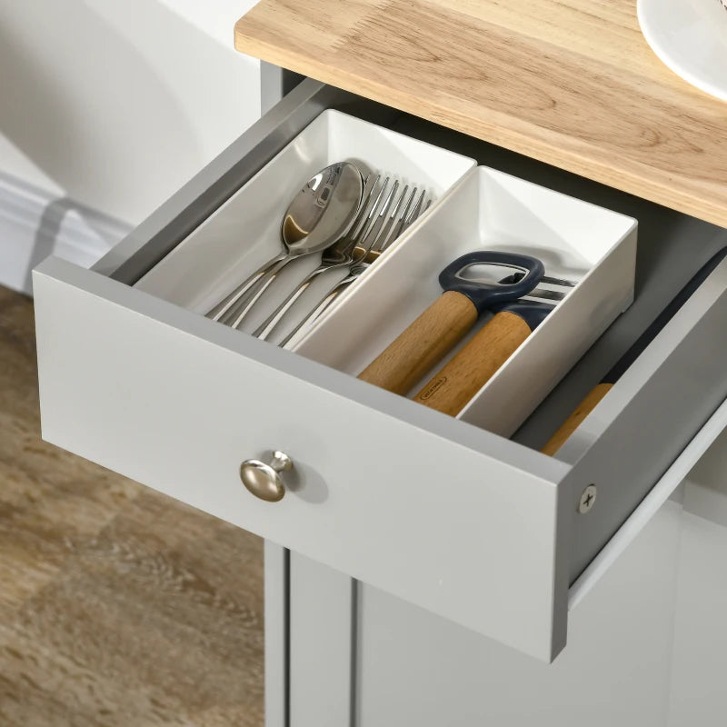 Modern Grey Sideboard with Rubberwood Top & Adjustable Shelves - Perfect for Dining Room & Kitchen Storage