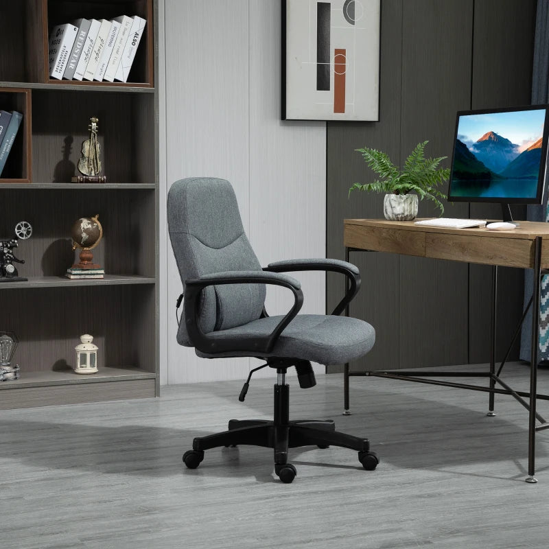 Vinsetto Grey Fabric Office Chair with Massage Lumbar Support, Adjustable Height, Mid Back Design, Swivel Wheels for Comfort