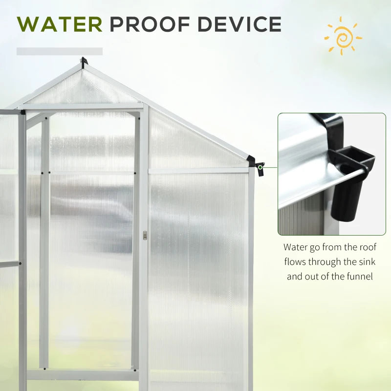 Clear Polycarbonate Walk-In Greenhouse - 303x183x195cm - Green