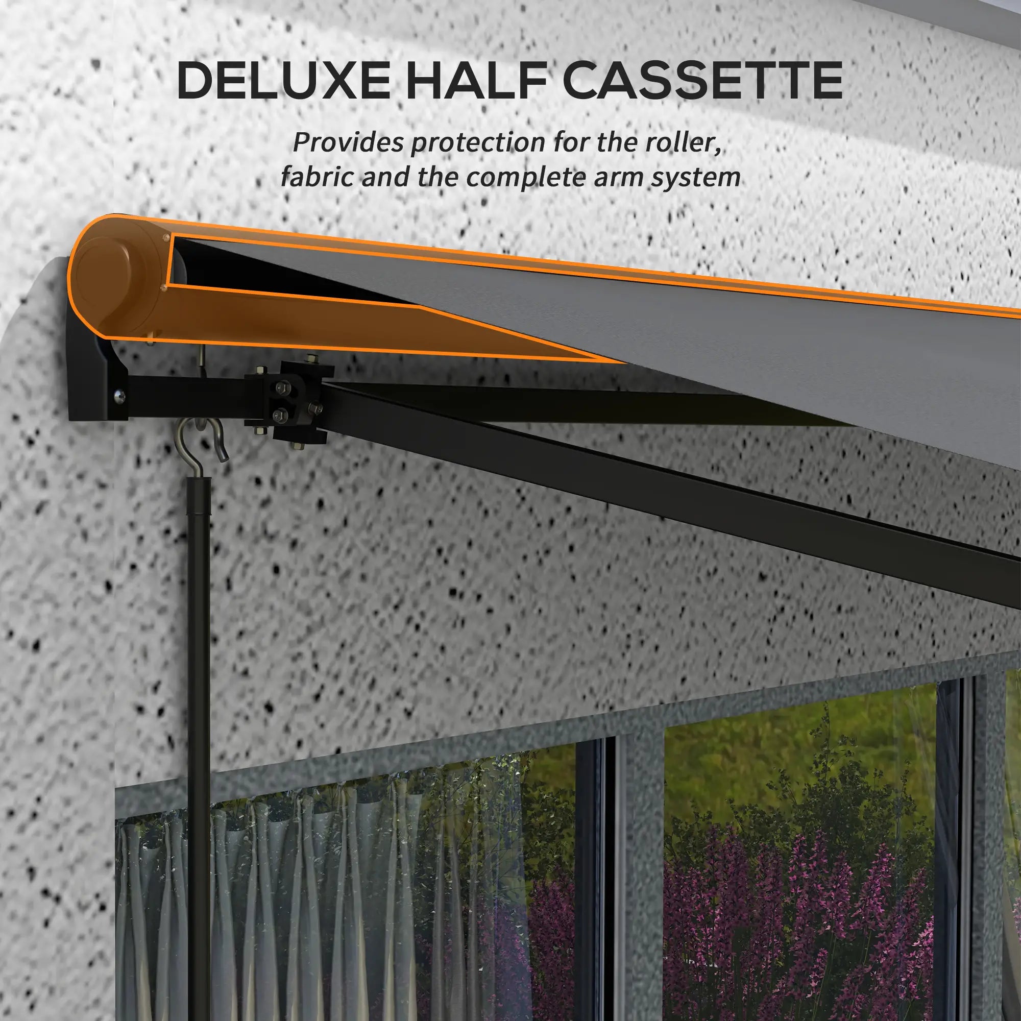 2.5m x 3.5m Dark Grey Aluminium Framed Electric Awning - Fully Retractable