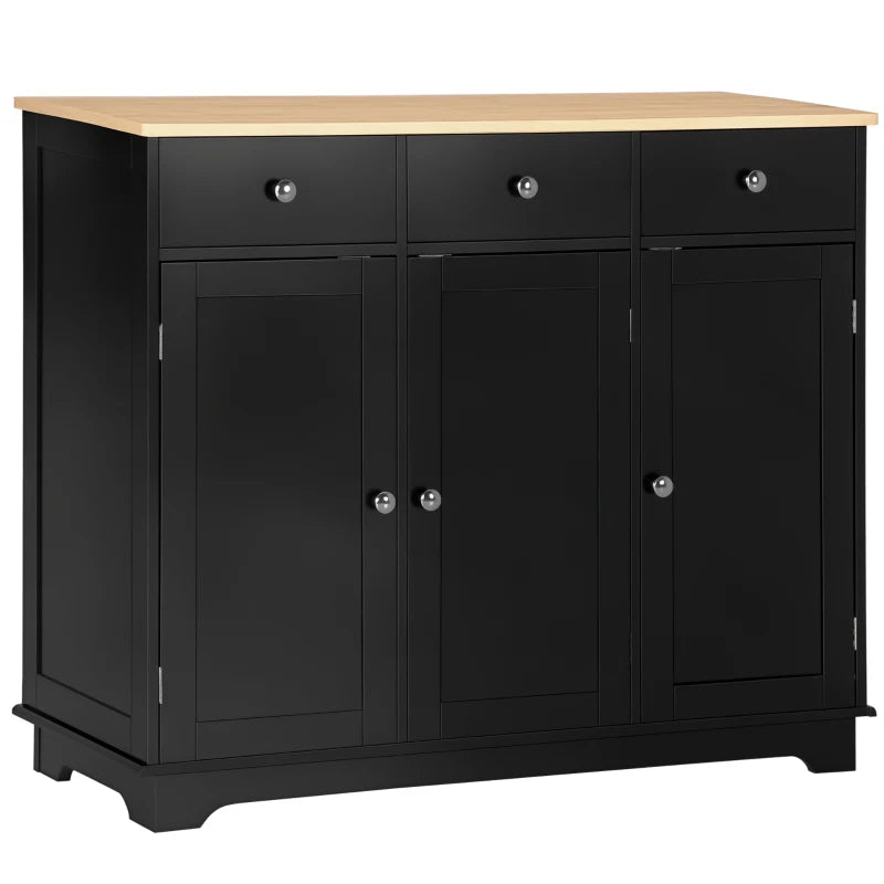 Elegant Black Sideboard with Rubberwood Top & Adjustable Shelves - Perfect for Dining Room & Kitchen Storage
