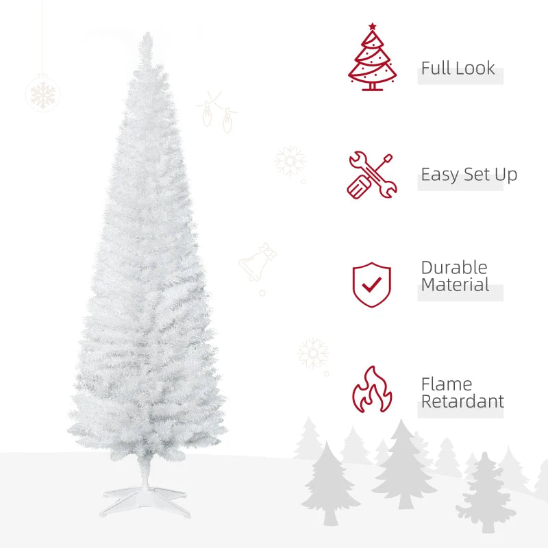 6ft Unlit Pencil Slim Artificial Christmas Tree - Realistic Branches, Solid Stand, Perfect for Holiday Decor, White