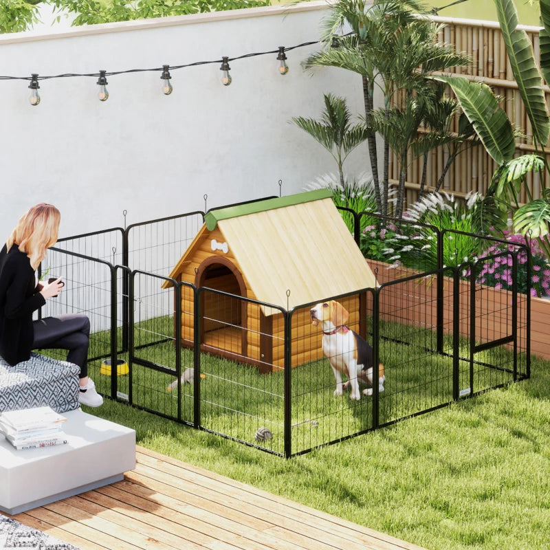 12 Panel Solid Dog Playpen with Doors for Medium Dogs 80cm High Black