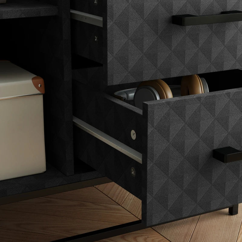 Modern Black Sideboard Storage Cabinet with Adjustable Shelf, Open Compartment & 2 Drawers - Stylish Freestanding Furniture